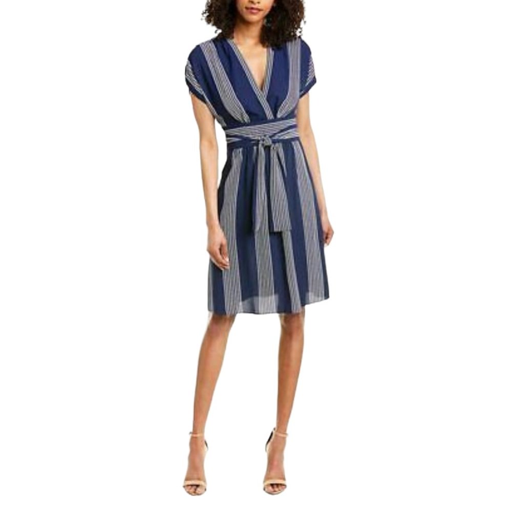 NWT Anne Klein Women's Distant Mountain/Anne White Waist Wrap Dress Size 12